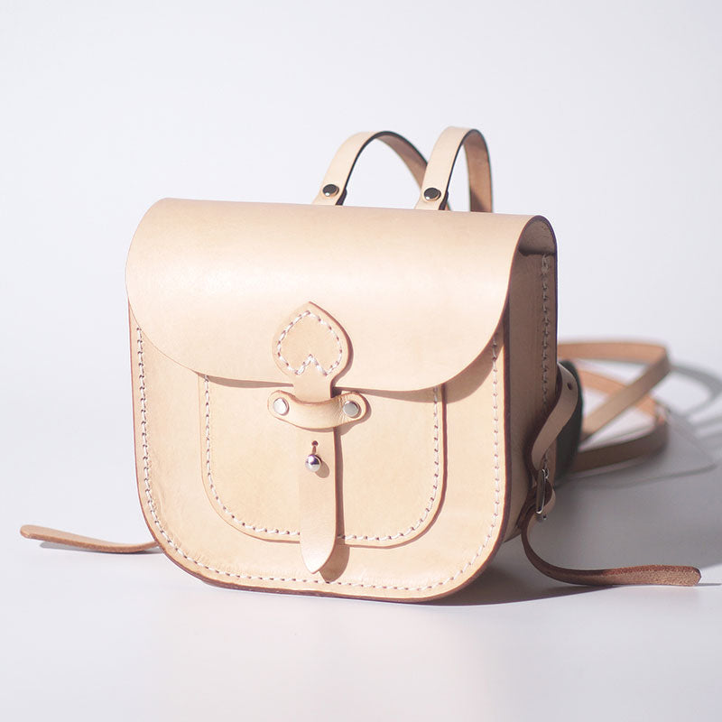 Handmade Leather Beige Mini Backpack Cute Saddle Backpack for women