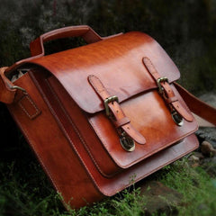 Handmade Leather Cool Mens Brown Briefcase Messenger Bag School Bag for men