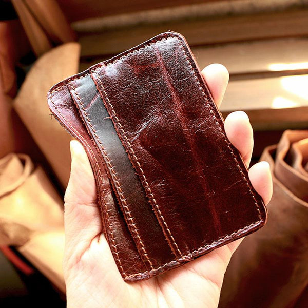 Brown Slim Leather Mens Card Wallet Small Card Holder Front Pocket Wallet For Me ZOY0029042