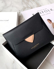 Women Black Leather Small Wallet Envelope Change Wallet Slim Coin Wallet For Women