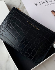 Cute Women Black Vegan Leather Card Holder Wallet with KeyChain Crocodile Pattern Card Wallet Zip Coin Change Wallet For Women