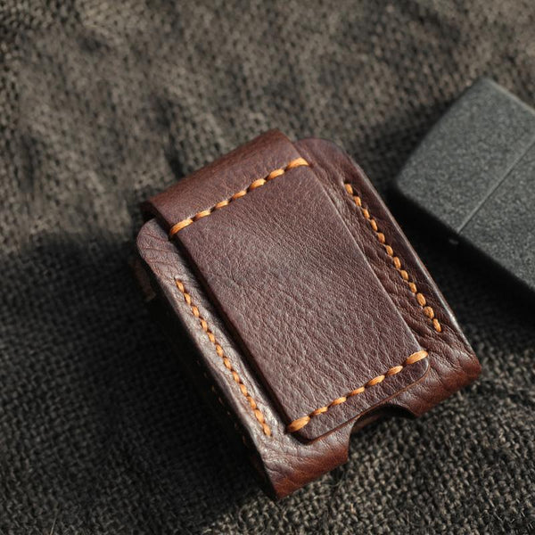 Cool Coffee Handmade Leather Mens Zippo Lighter Case Zippo Belt Loop Lighter Hol CB0068017