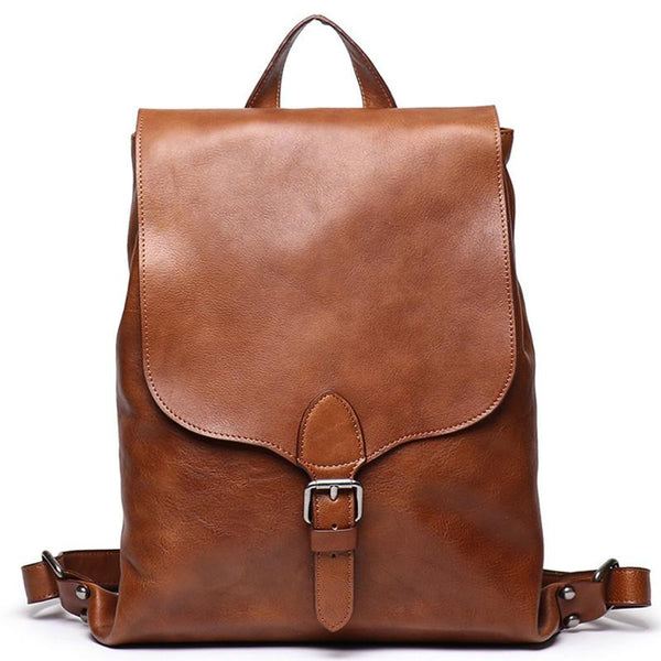 Best Brown Mens Leather 14 inches School Backpack Travel Backpack Top Computer B FY03882196