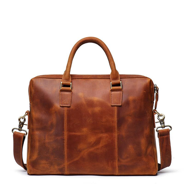 Brown Leather Mens 15 inches Simple Laptop Work Bag Handbag Briefcase Shoulder B FY04291143