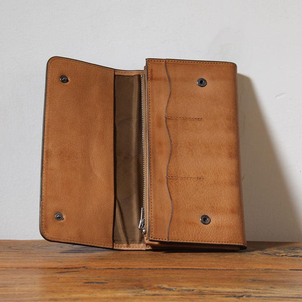 Handmade Genuine Leather Mens Cool Long Leather Wallet Phone Wallet Clutch Walle YBL02381050