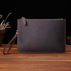 Vintage Brown Leather Men's Wristlet Bag Clutch Bag Mini File Bag For Men