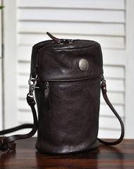 Womens Brown Leather Bucket Crossbody Bag Purse - Open View