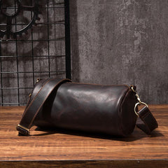 Cool Leather Mens Barrel Side Bag Bucket Shoulder Bag Messenger Bag for Men