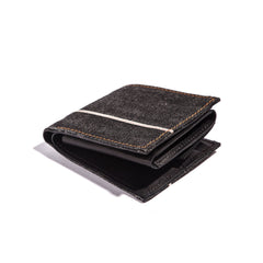 Handmade Cool Black Denim Mens Leather billfold Small Wallets Bifold Small Wallet For Men
