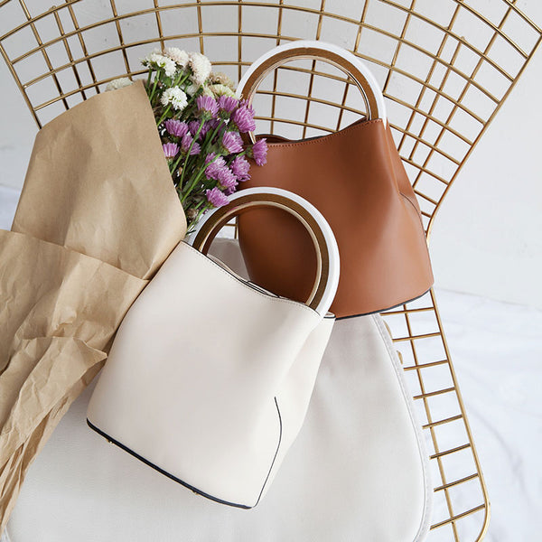 Cute Leather Womens Mini Bucket Handbag Crossbody Purse Barrel Shoulder Bag for Women