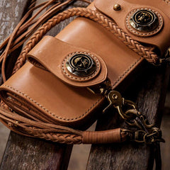 Handmade Leather Mens Chain Biker Wallet Cool Long Leather Wallet With Chain Wallets for Men
