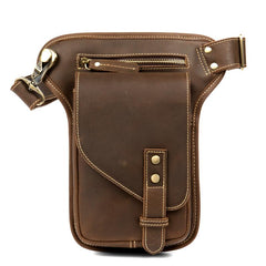 Cool Dark Brown Leather Small Side Bag Waist Bag Messenger Bags Fanny Pack for Men