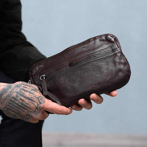 Cool Black Leather Mens Long Wallets Large - Back View