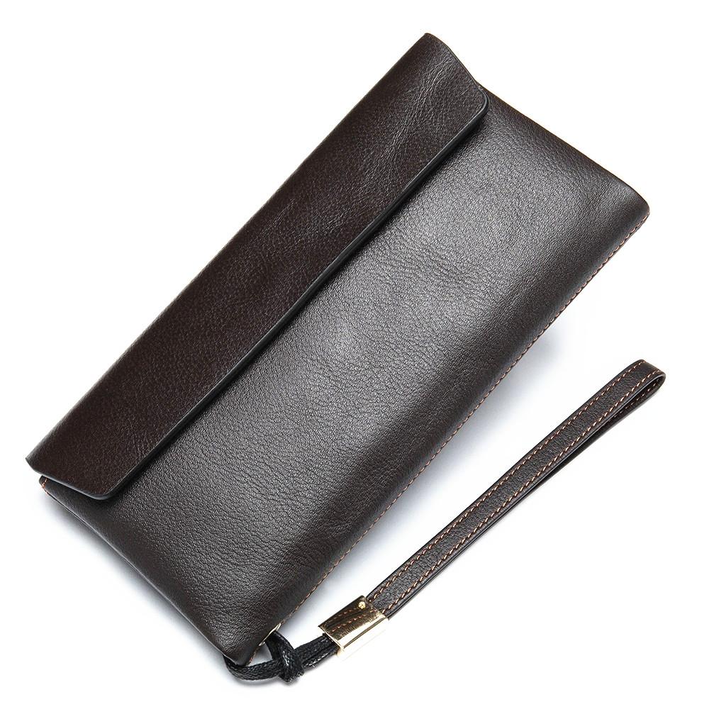 Cool Leather Long Wallet for Men Black Envelope Wallet Wristlet Clutch Wallet For Men