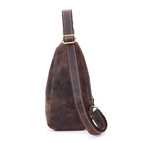 Vintage Brown Leather Sling Backpack Men's Sling Bag Chest Bags One shoulder Bac FY01982115