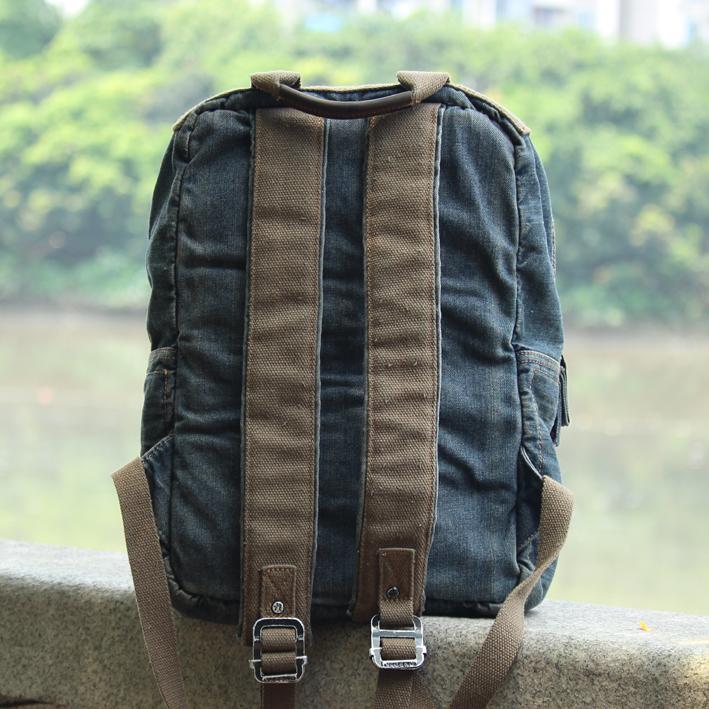 Denim Blue Mens 14 inches Backpack School Backpack Blue Jean Travel Ba