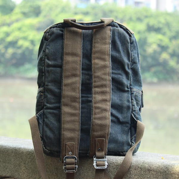 Denim Blue Mens 14 inches Backpack School Backpack Blue Jean Travel Backpack For AIZ01301036