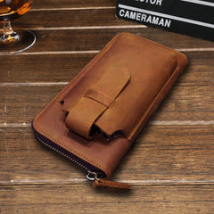 Vintage Cool Mens Leather Long Wallet Clutch Wallet Phone Wallet for Men