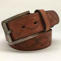 Handmade Cool Brown Tooled Leather Mens Belt Dark Brown Leather Belt for Men