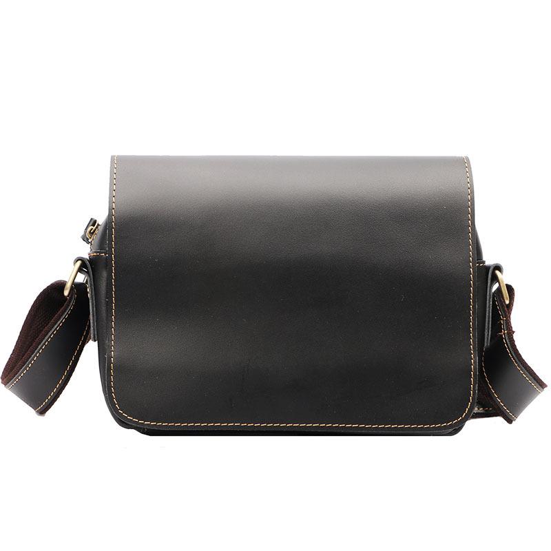 Cool Black Leather Mens Small Courier Bags Black Messenger Bags Brown Postman Bags For Men