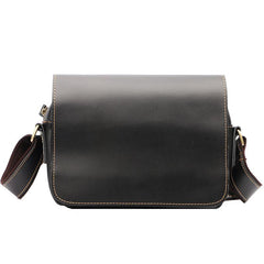 Cool Black Leather Mens Small Courier Bags Black Messenger Bags Brown Postman Bags For Men