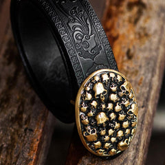 Handmade Genuine Leather Skull Mens Belt Custom Cool Leather Men Black Belt for Men