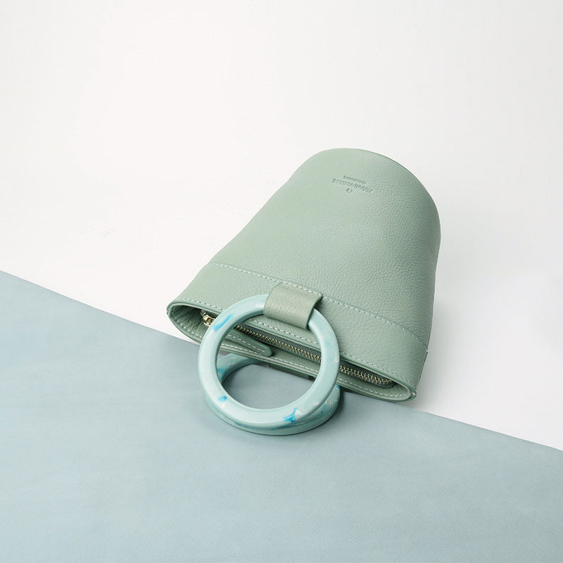Cute Green Leather Womens Mini Bucket Purse Handbag Barrel Shoulder Bag for Women