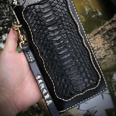 Handmade Leather Mens Chain Biker Wallet Leather Clutch Wallet Cool Long Wallets for Men