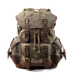 Cool Canvas Leather Mens Large Black Backpack Travel Backpack Hiking Backpack for Men