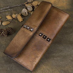 Cool Brown Leather Mens Long Wallet Clutch Wallet Gray Wristlet Clutch Bag for Men