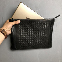 Genuine Leather Braided Mens Clutch Cool Slim Wallet Zipper Clutch Wristlet Wallet for Men