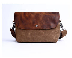 Casual Waxed Canvas Leather Mens MIni Side Bag Gray Courier Bag Messenger Bag for Men