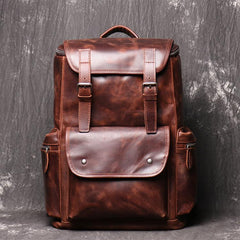 Cool Brown Mens Leather 15.6 inches Large School Backpack Travel Backpack for Men