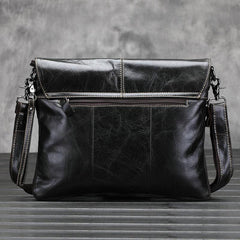Cool Small Black Leather Mens Messenger Bag Shoulder Bag for Men