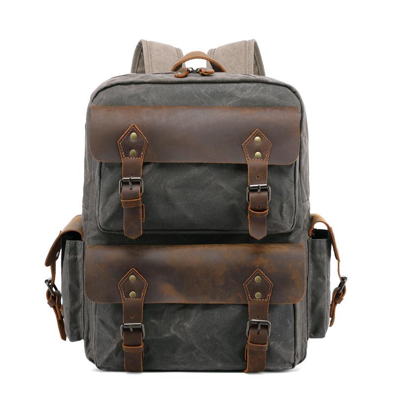 Cool Leather Mens 14 inches Brown Backpack Large Cool Vintage Large Travel Backpack for Men