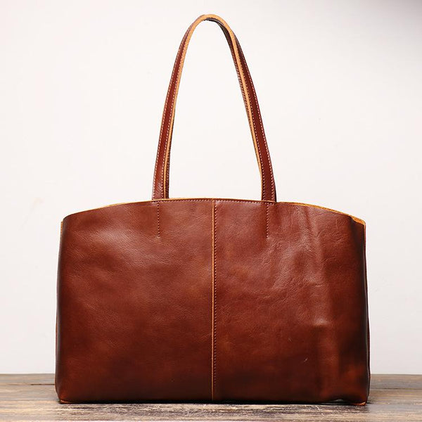 Vintage Mens Womens Leather Large Brown Tote Handbag Shoulder Tote Purse Tote Me FY02982143