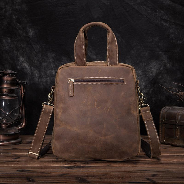 Leather Mens Vertical Work Bag Handbag Brown Vertical Small Briefcase Shoulder B FY02482214