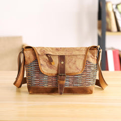 Country Style Canvas Leather 14'' Womens Small Side Bag Shoulder Bag Messenger Bag for Men