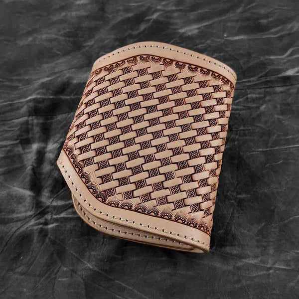 Vintage Handmade Beige Leather Men's billfold Wallet Bifold Biker Chain Wallet F WG02352030