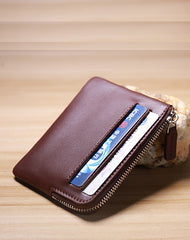 Slim Women Pink Leather Card Wallet Minimalist Zip Billfold Card Holder Wallet Coin Wallet For Women
