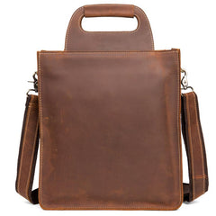 Light Brown Leather Mens 12 inches Briefcase Vertical Laptop Bag Business Handbag Work Bags for Men