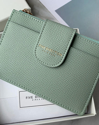 Cute Women Green Vegan Leather Slim Card Wallet Card Holder Wallet Change Wallet For Women