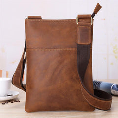 Vintage Brown Leather Men's Small Vertical Side Bag Small Messenger Bag For Men