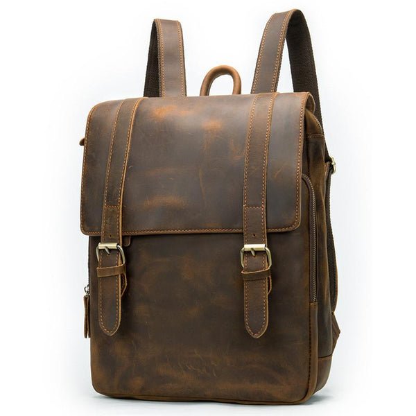 Vintage Brown Leather Men's 14inch Laptop Backpack College Backpack For Men FY04281053