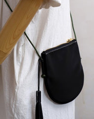 Cute Black LEATHER Side Bag Tassel Saddle WOMEN SHOULDER BAG Slim With Tassel Crossbody Pouch FOR WOMEN