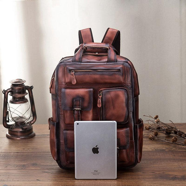 Cool Mens Vintage Leather Backpack School Backpack Travel Backpack for men FY04592041