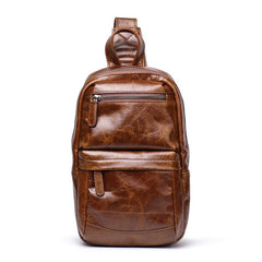 Brown Leather Men's Sling Bag Sling Backpack Chest Bag Black Sling Pack One Shoulder Backpack For Men