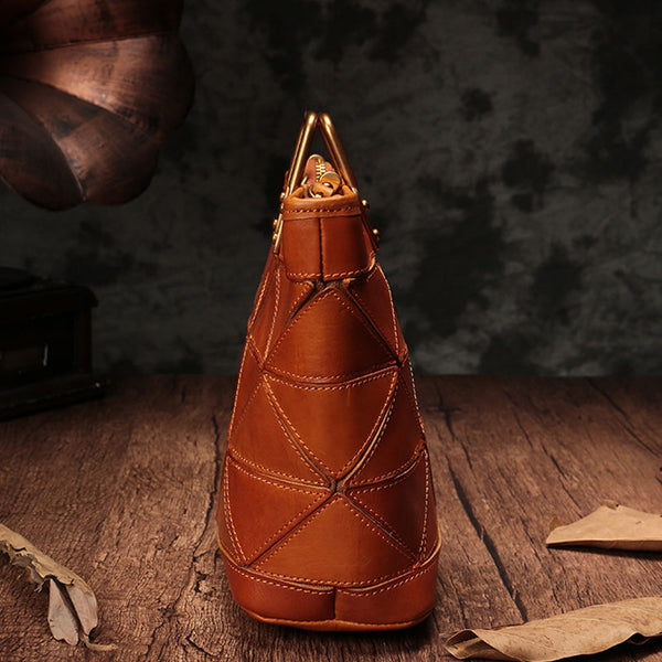 Vintage Brown Leather Handbag Tote Green Shopper Bag Shoulder Tote Purse For Women