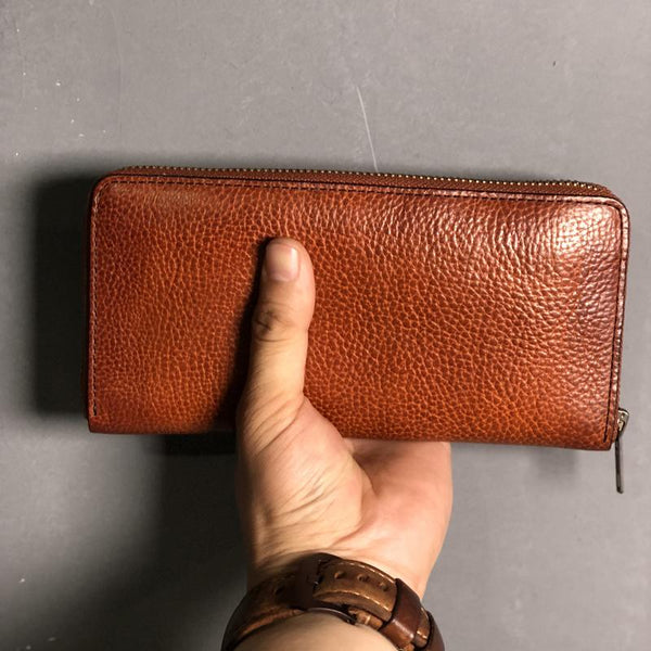 Fashion Black Leather Mens Long Wallet Brown - Back View