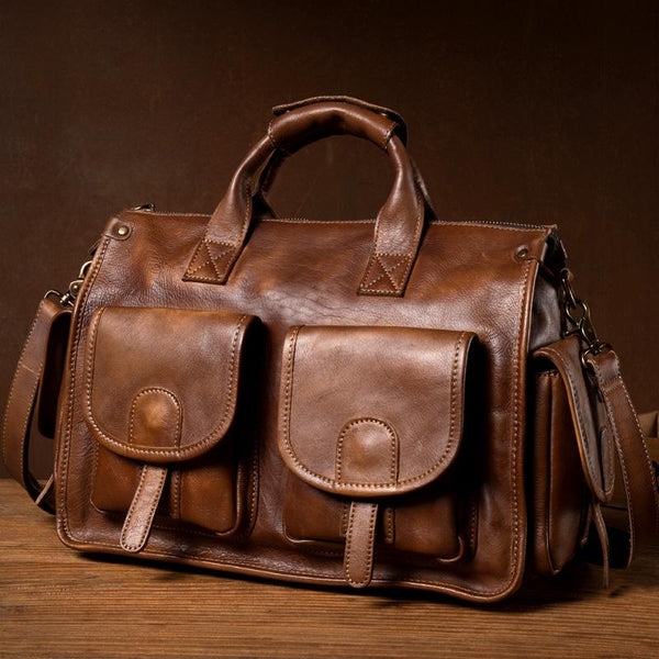 Cool Brown Leather Mens 14 inches Laptop - Back View